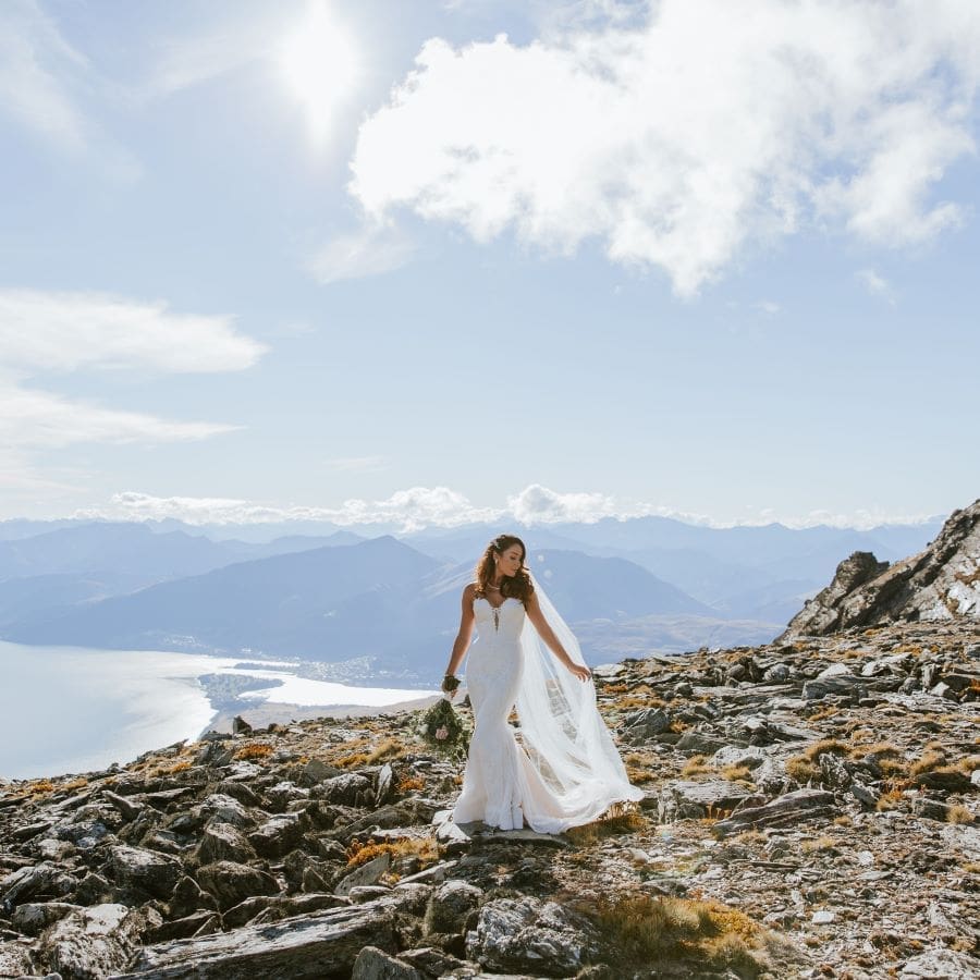 Bride alone at Remarkables (Charles and Szhantylle, AIC, March) - square