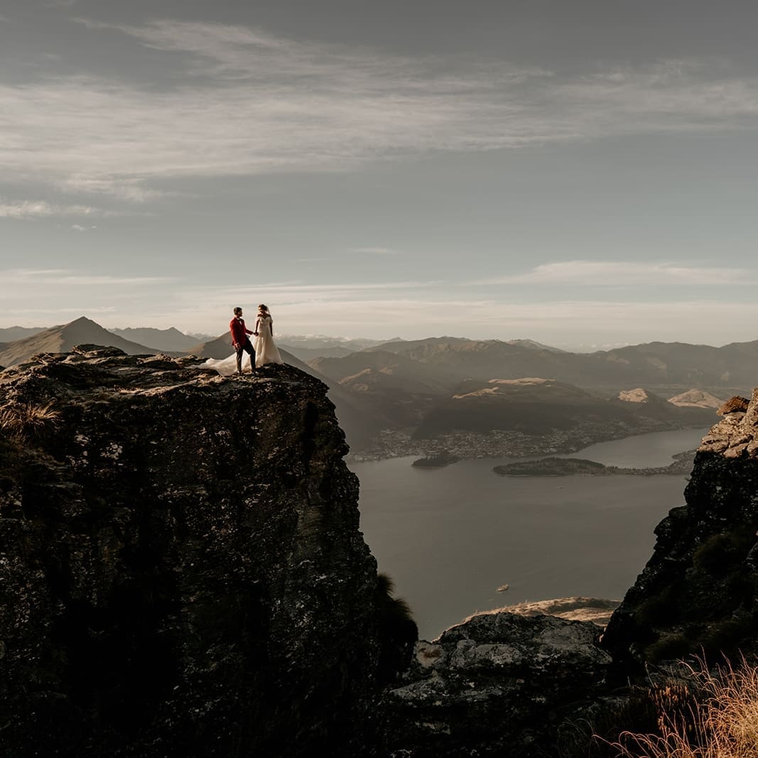 Heli-flight - cliff edge, Cecil Peak (Mari and Froi, Carla Mitchell, April) - square